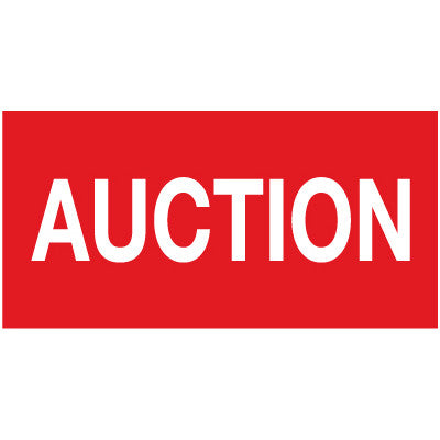 Horizontal Flag with Red Background and white text "Auction"