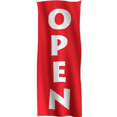 Vertical Flag Red Background with White Text "Open"
